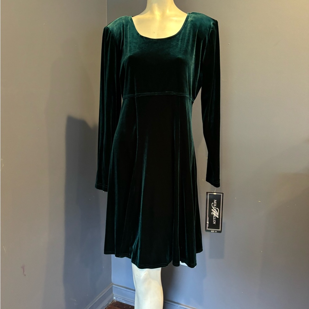 Green Velvet Long Sleeve A-Line Dress